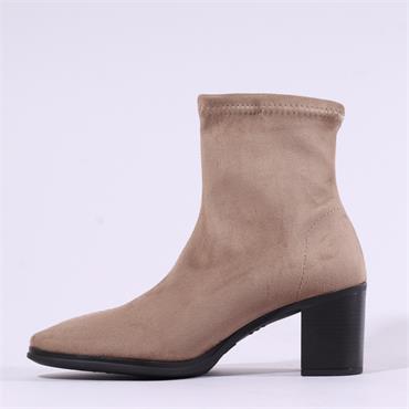 Miss Elastic Block Heel Ankle Boot - Taupe Stretch